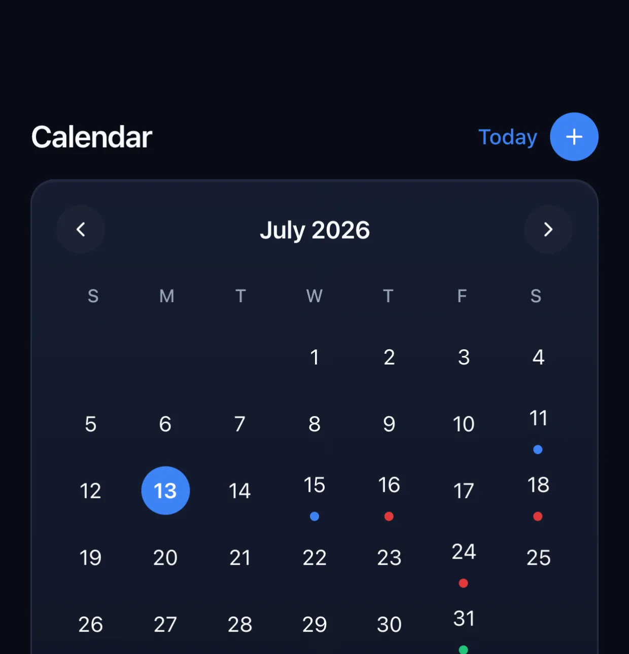 BuroBrain calendar on iPhone showing July with reminders and deadlines, including an overdue residence permit renewal and an electricity bill due date.